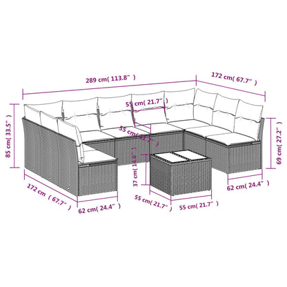 10-delige Loungeset met kussens poly rattan bruin