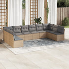 10-Delige Loungeset Met Kussens Poly Rattan Beige