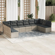 Loungeset 10-delig poly rattan lichtgrijs