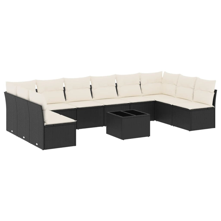 Loungeset met kussens poly rattan Zwart en crème Met tafel
