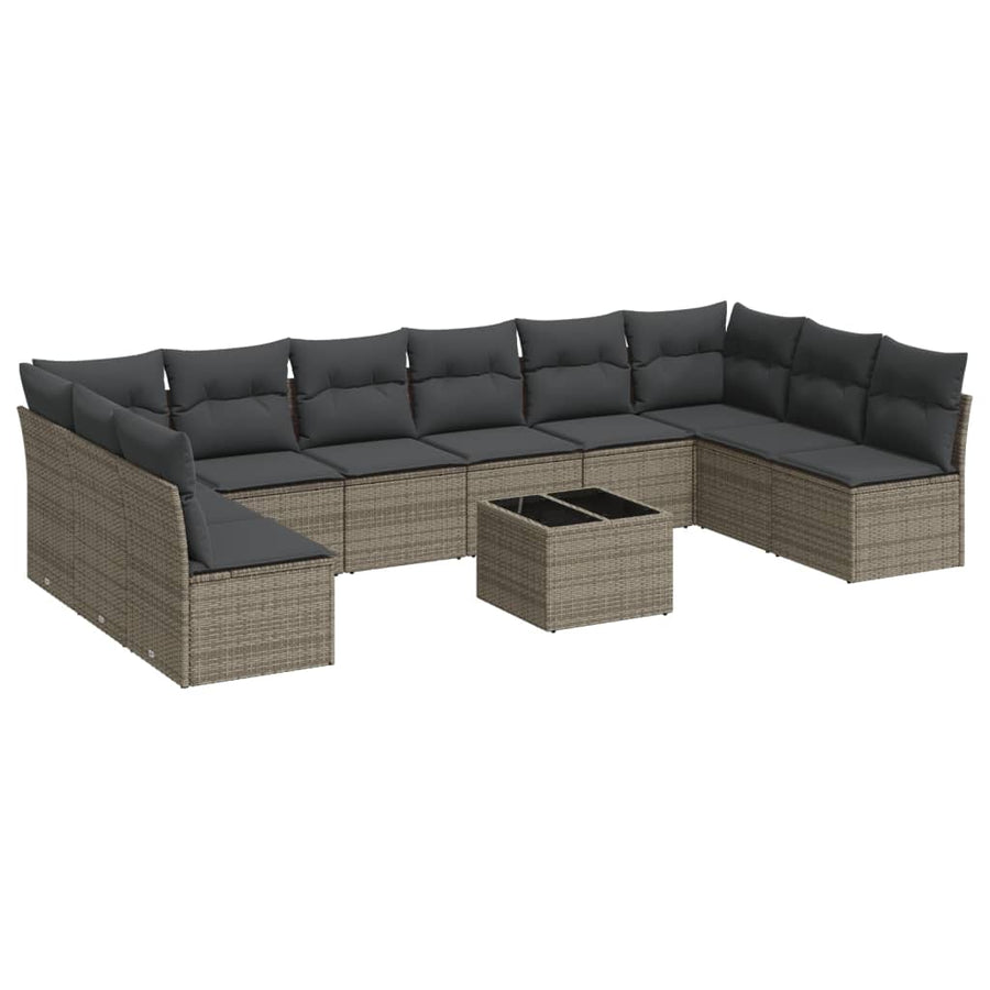 11-Delige Loungeset Met Kussens Poly Rattan Grijs