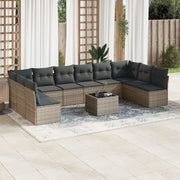 11-piece Lounge Set with cushions poly rattan grey