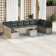 11-Piece Loungeset with cushions poly rattan light gray