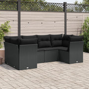 Loungeset 6-delig poly rattan zwart met kussens