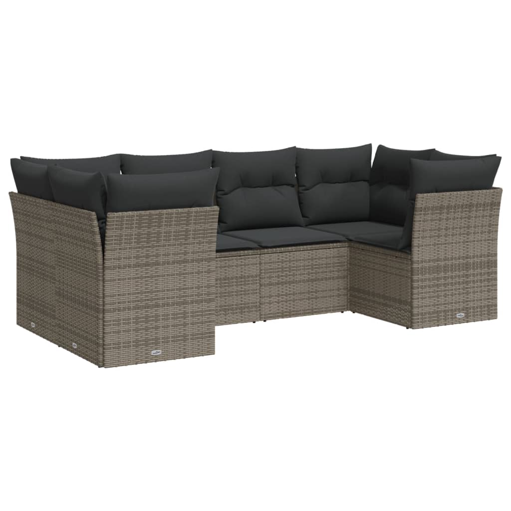 6-Delige Loungeset Met Kussens Poly Rattan Grijs