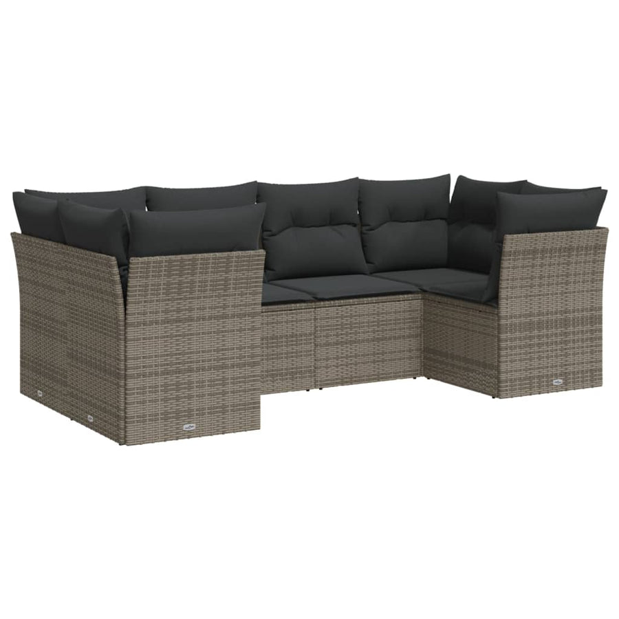 6-Delige Loungeset Met Kussens Poly Rattan Grijs