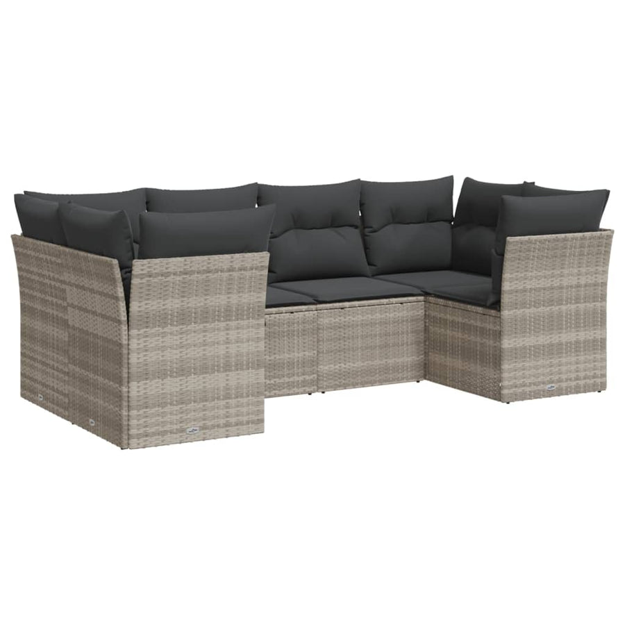 6-delige Loungeset met kussens poly rattan lichtgrijs