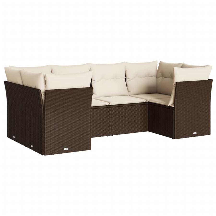 6-delige Loungeset met kussens poly rattan bruin Bruin en crème