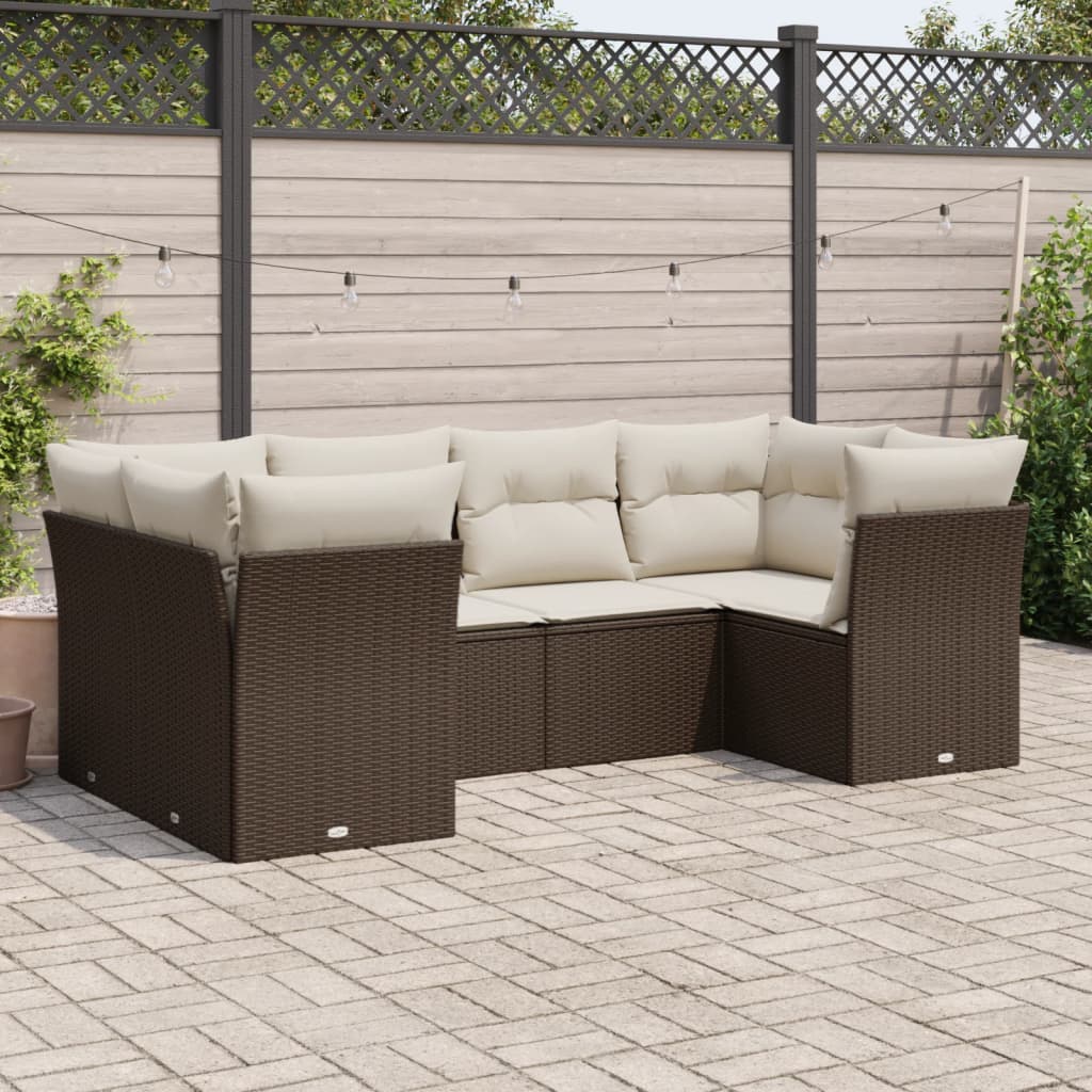6-delige Loungeset met kussens poly rattan bruin Bruin en crème