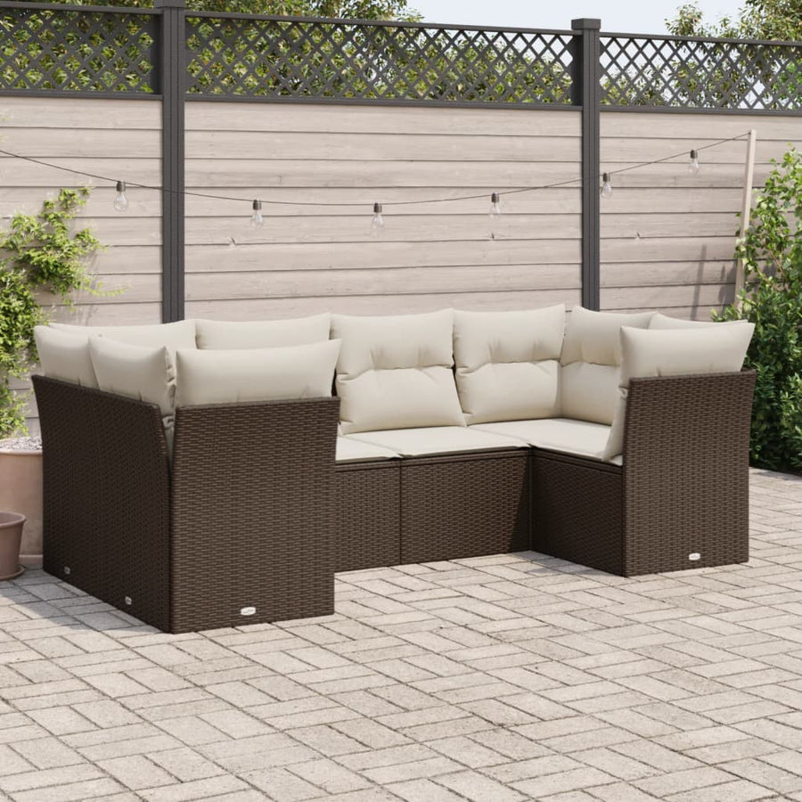 6-delige Loungeset met kussens poly rattan bruin Bruin en crème