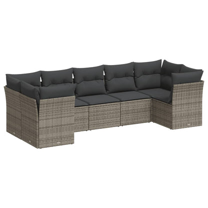 7-Delige Loungeset Met Kussens Poly Rattan Grijs