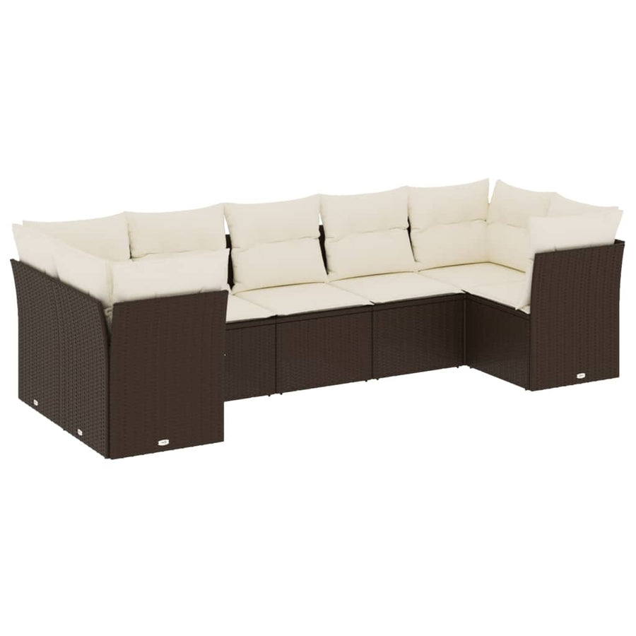 7-delige Loungeset met kussens poly rattan bruin Bruin en crème