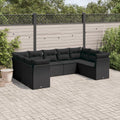 9-delige Loungeset met kussens poly rattan zwart