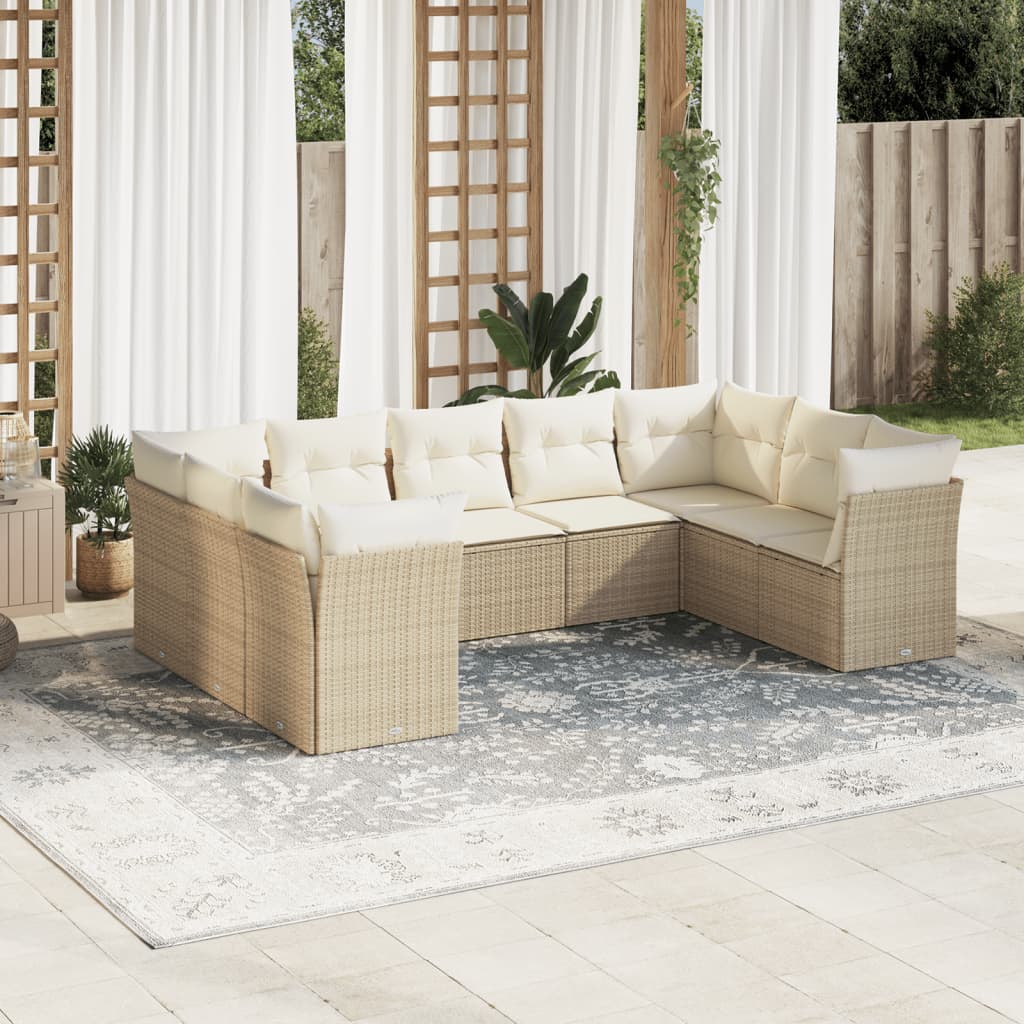 9-Delige Loungeset Met Kussens Poly Rattan Beige