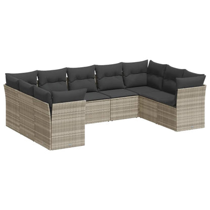 9-delige Loungeset met kussens poly rattan lichtgrijs