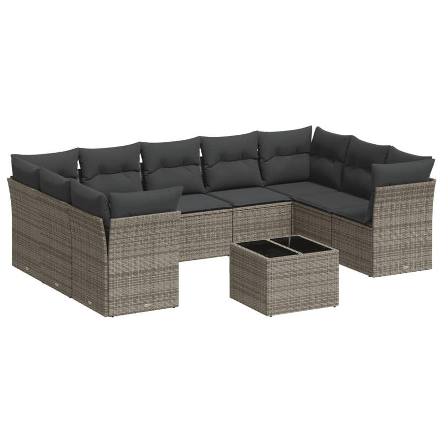 10-Delige Loungeset Met Kussens Poly Rattan Grijs