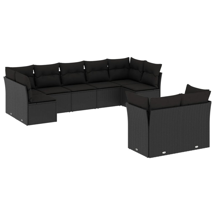 9-Delige Loungeset Met Kussens Poly Rattan Zwart
