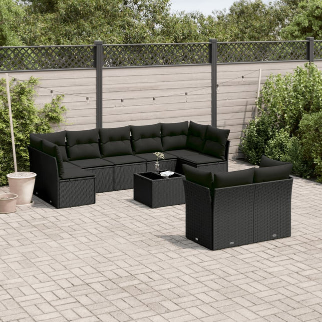 10-Delige Loungeset Met Kussens Poly Rattan Zwart