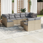 10-piece Lounge Set with Cushions Poly Rattan Beige