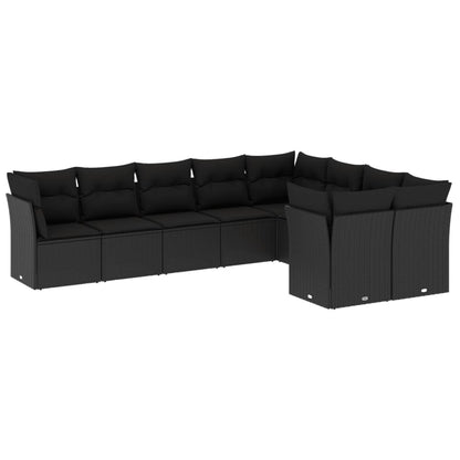 9-Delige Loungeset Met Kussens Poly Rattan Zwart