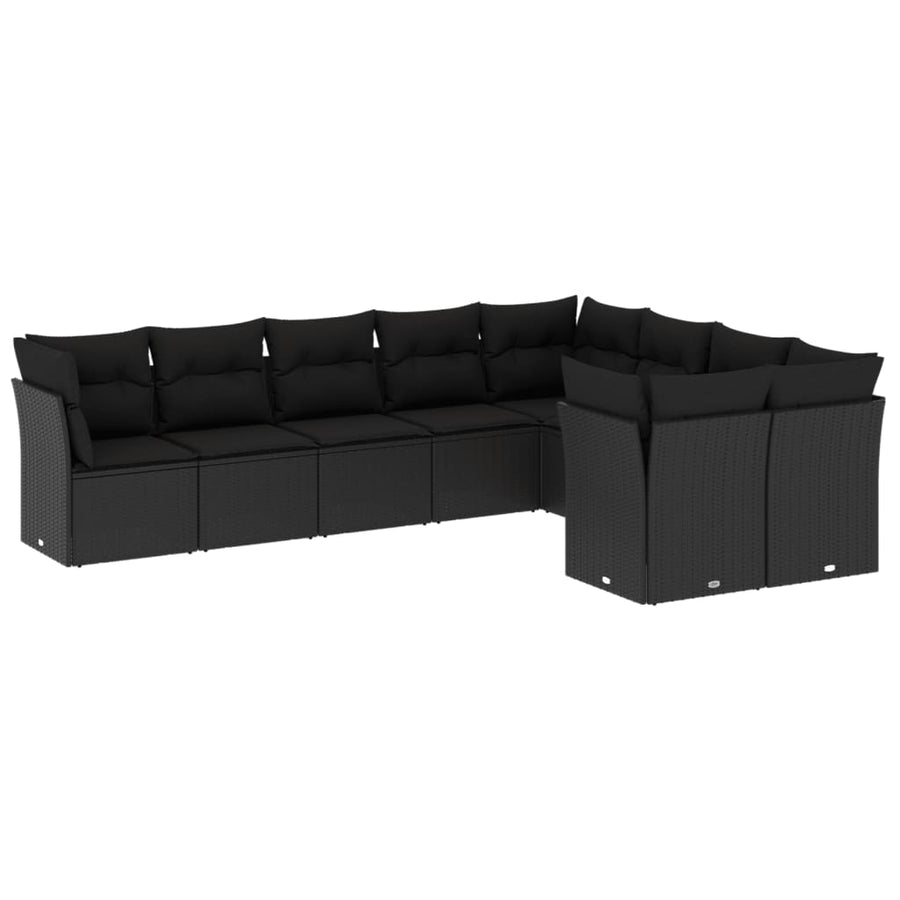 9-Delige Loungeset Met Kussens Poly Rattan Zwart