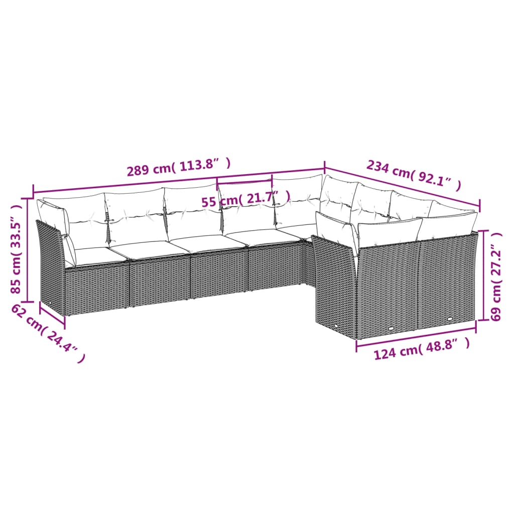 9-Delige Loungeset Met Kussens Poly Rattan Zwart