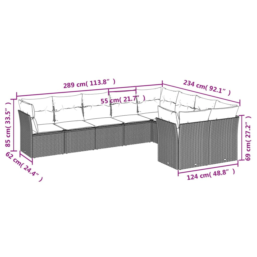 9-Delige Loungeset Met Kussens Poly Rattan Zwart