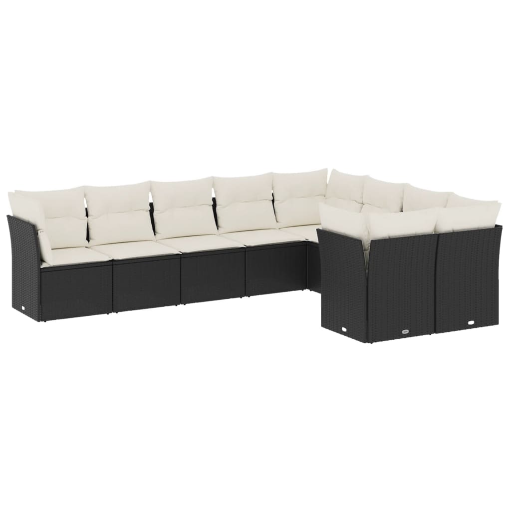 9-delige Loungeset met kussens poly rattan zwart Zwart en crème Zonder tafel