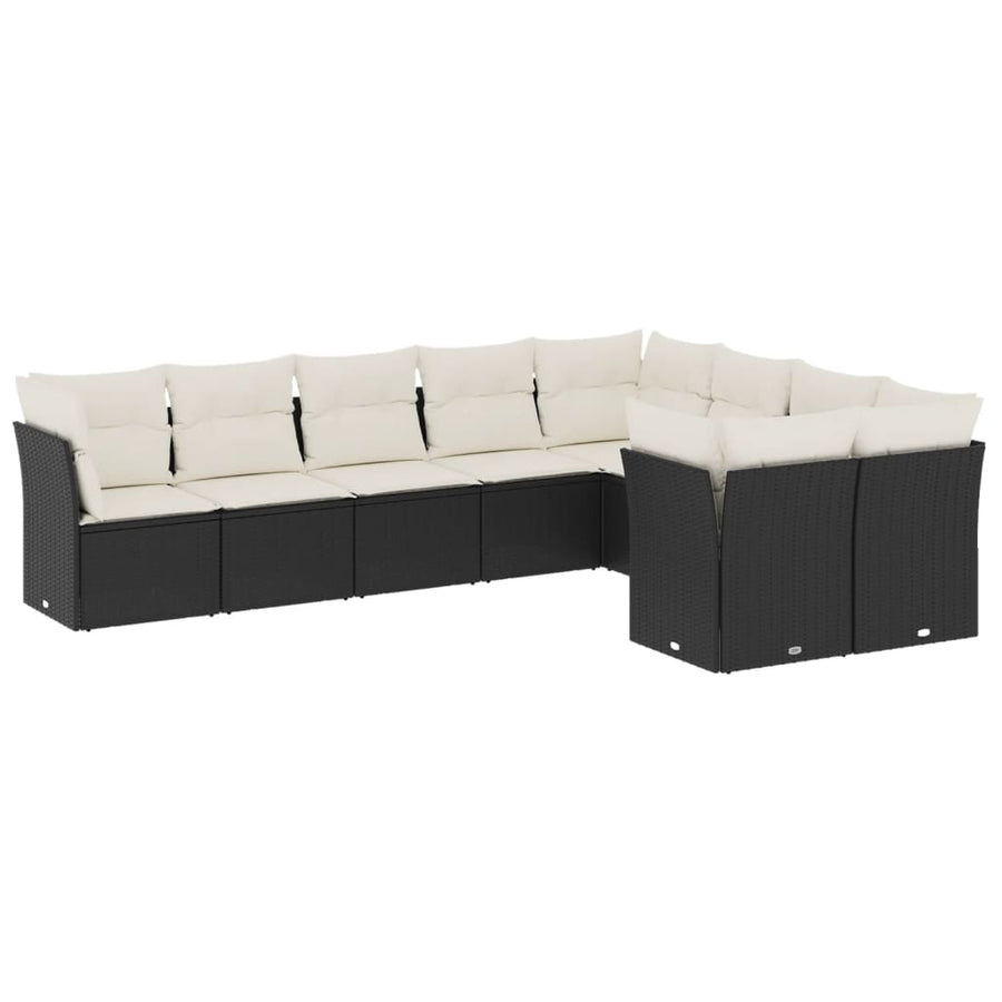 9-delige Loungeset met kussens poly rattan zwart Zwart en crème Zonder tafel