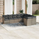 9-delige Loungeset met kussens poly rattan grijs