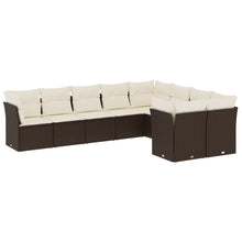 9-delige Loungeset met kussens poly rattan bruin Bruin en crème Zonder tafel