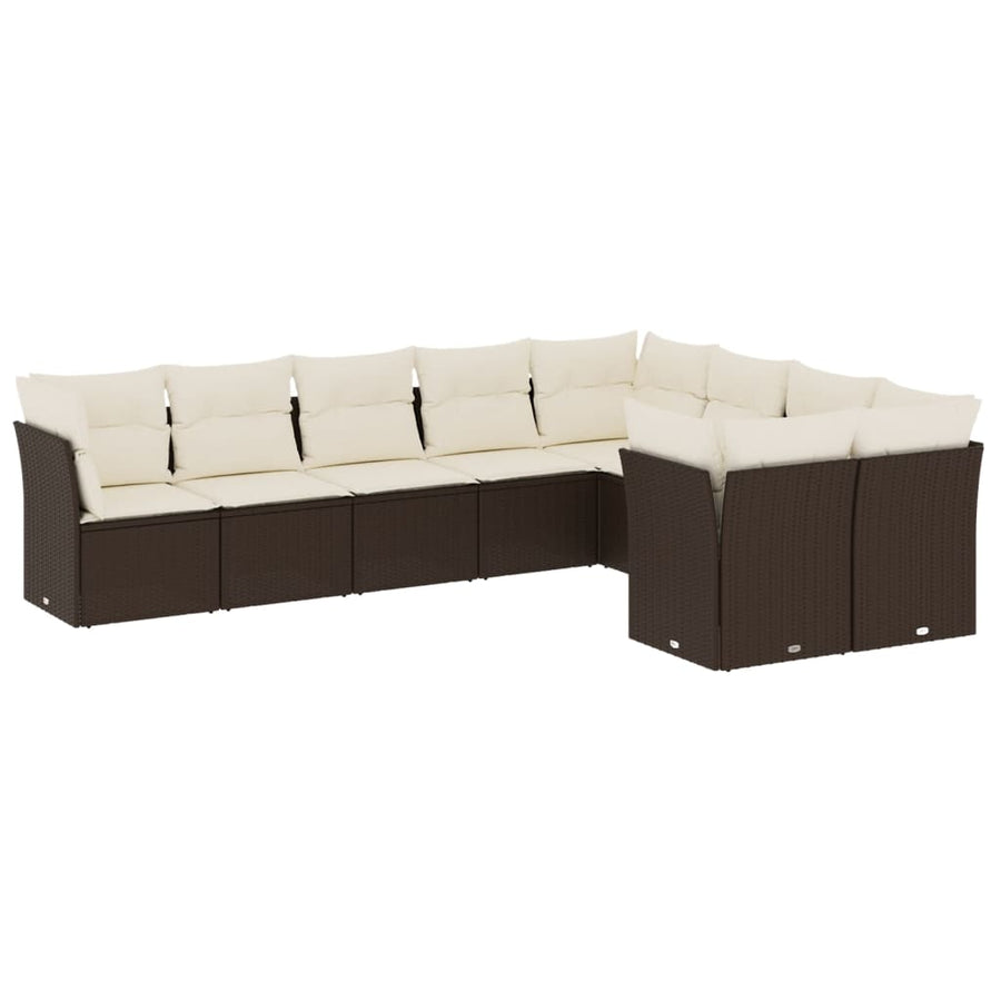 9-delige Loungeset met kussens poly rattan bruin Bruin en crème Zonder tafel
