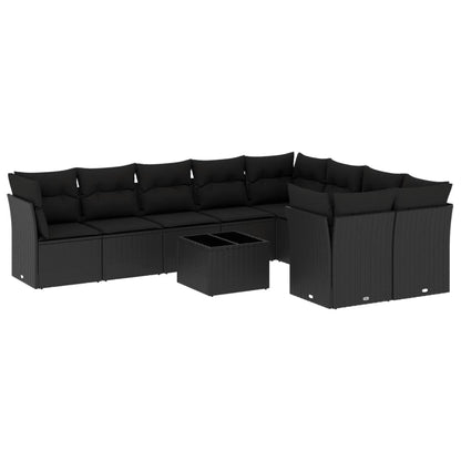 10-Delige Loungeset Met Kussens Poly Rattan Zwart