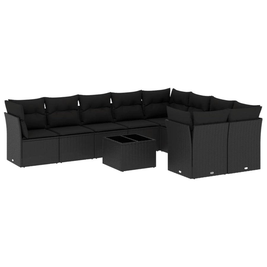 10-Delige Loungeset Met Kussens Poly Rattan Zwart