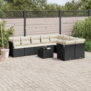 10-piece Lounge Set with cushions poly rattan black