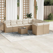 10-piece Lounge Set with Cushions Poly Rattan Beige