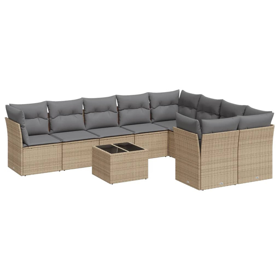 10-Delige Loungeset Met Kussens Poly Rattan Beige