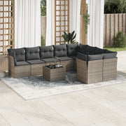 10-piece Lounge Set with Cushions Poly Rattan Grey