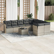 10-piece Lounge Set with Cushions Poly Rattan Light Grey