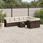 10-delige Loungeset met kussens poly rattan bruin