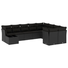10-delige Loungeset met kussens poly rattan zwart Zwart