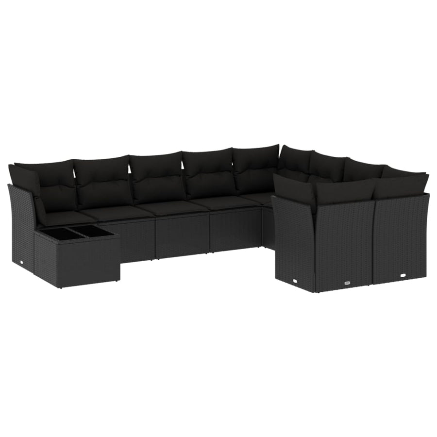 10-delige Loungeset met kussens poly rattan zwart Zwart