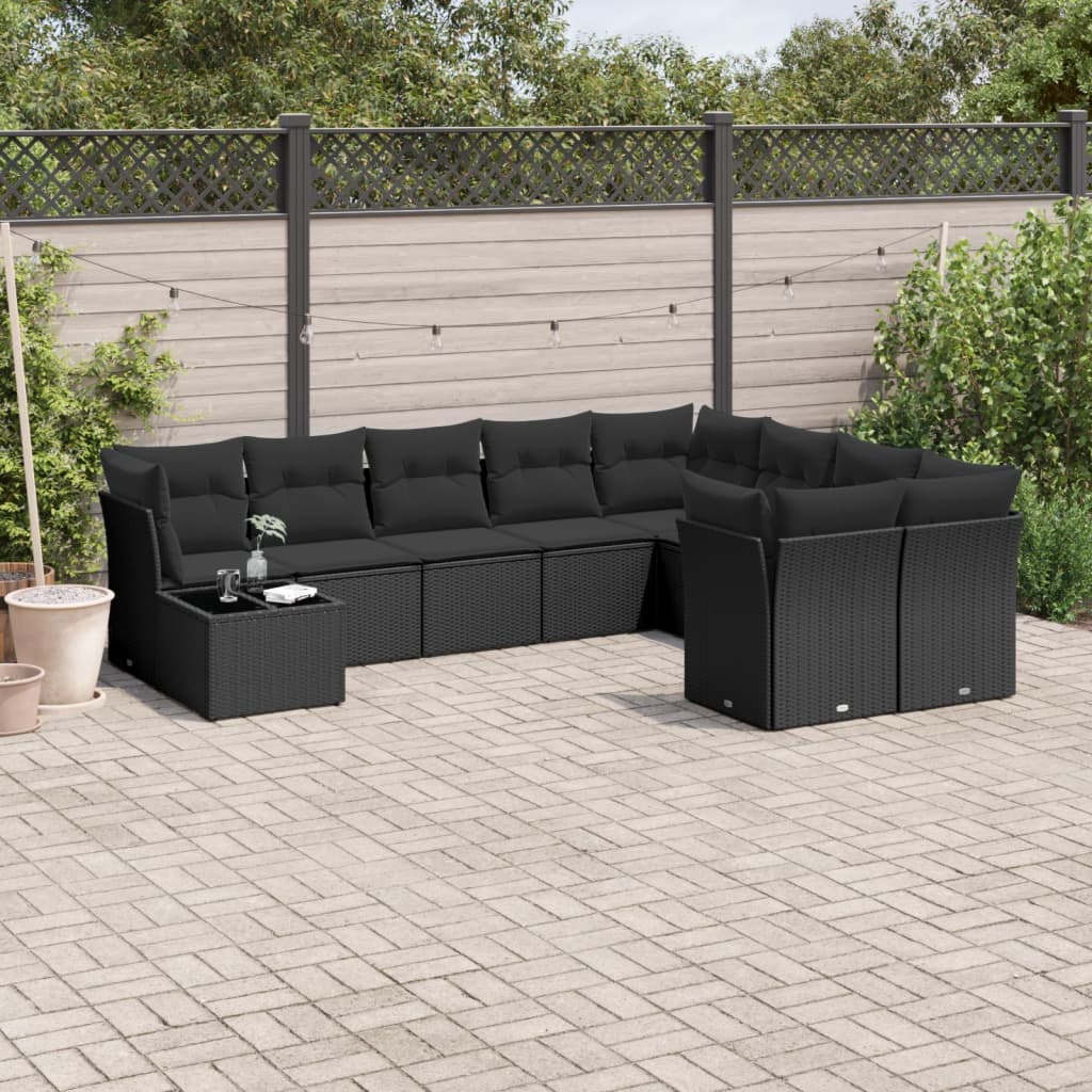 10-Delige Loungeset Met Kussens Poly Rattan Beige Blauw