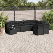 10-piece Lounge Set with cushions poly rattan black