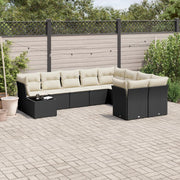 10-piece Lounge Set with cushions poly rattan black