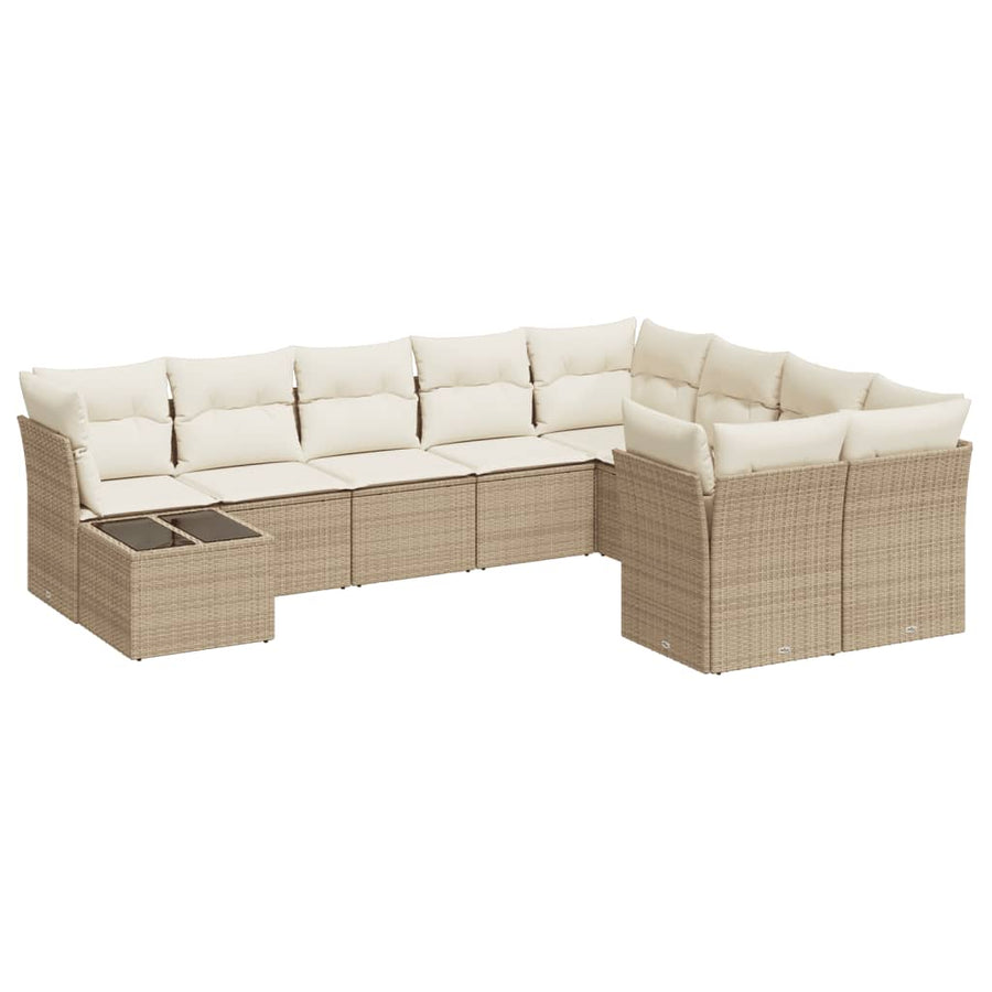 10-Delige Loungeset Met Kussens Poly Rattan Beige