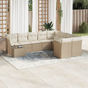 10-piece Lounge Set with Cushions Poly Rattan Beige