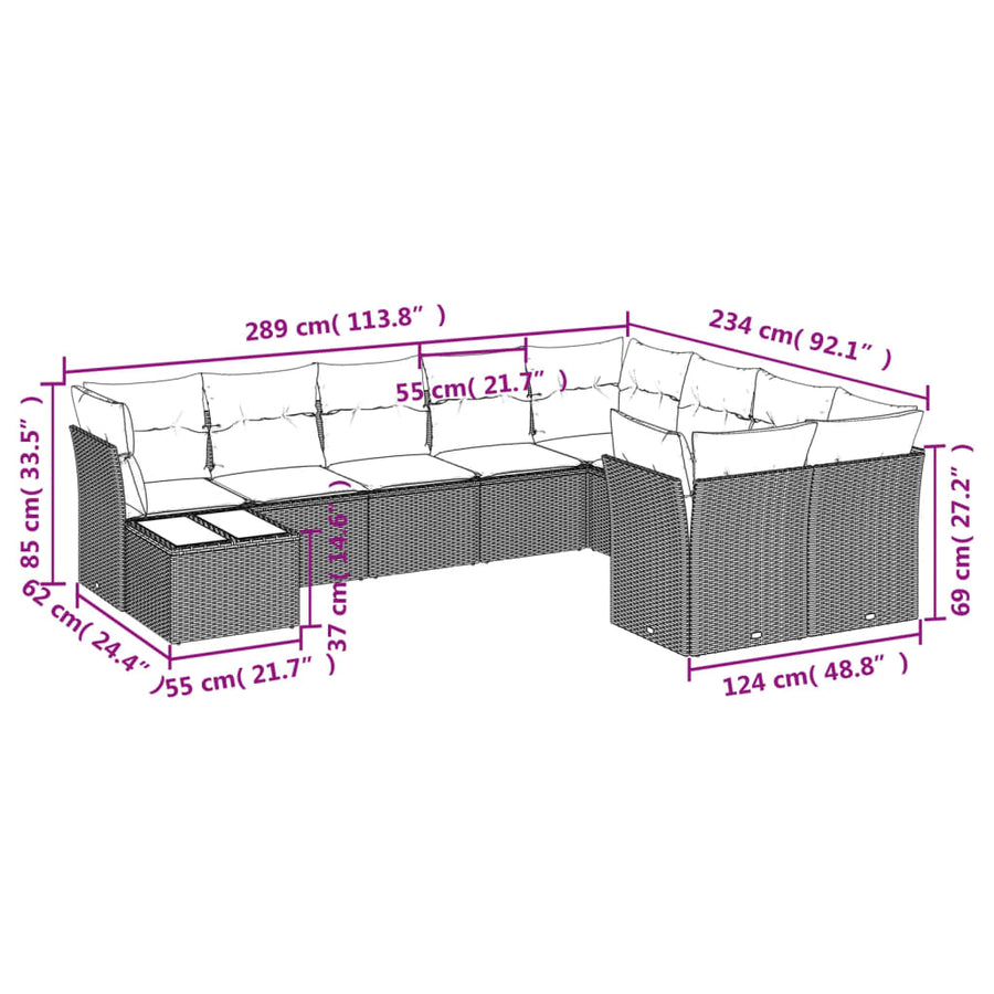 10-Delige Loungeset Met Kussens Poly Rattan Beige