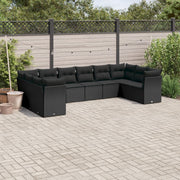 10-piece Loungeset with Cushions Poly Rattan Black