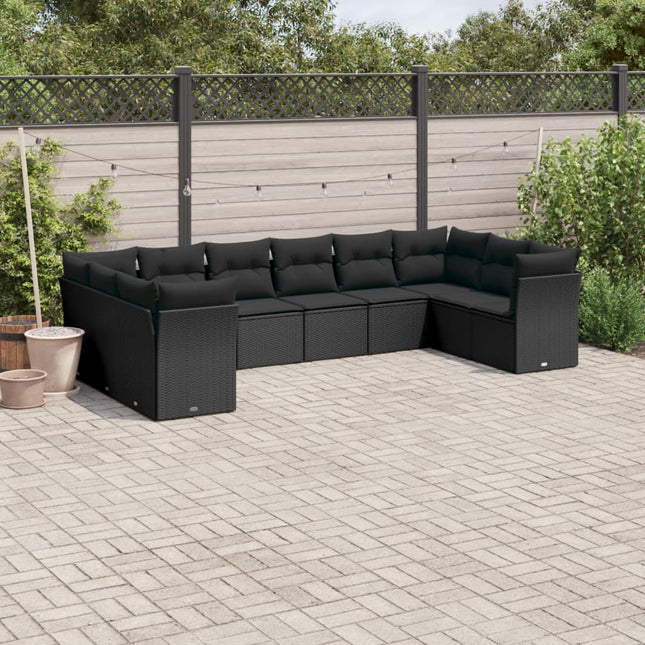 10-Delige Loungeset Met Kussens Poly Rattan Zwart